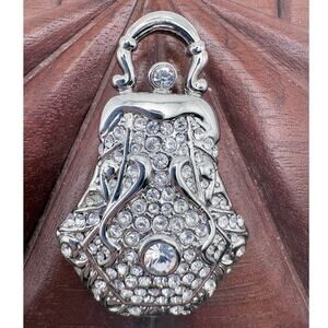 Silver-Tone and Rhinestone Purse Brooch